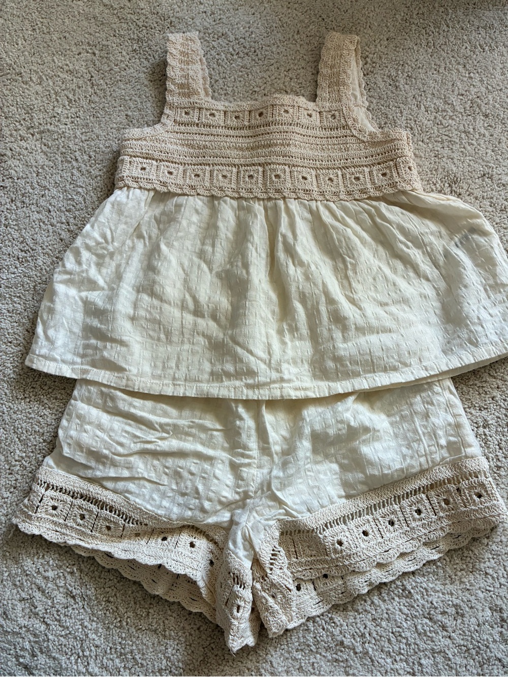 Zara Cream Crochet-Trim Kids Bermuda Set